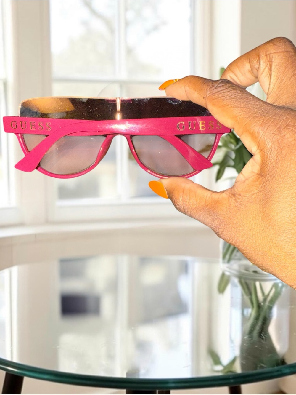 GUESS Burgundy Pink Shield Sunglasses GO00033 74T with Case & Pouch - Picture 5 of 10